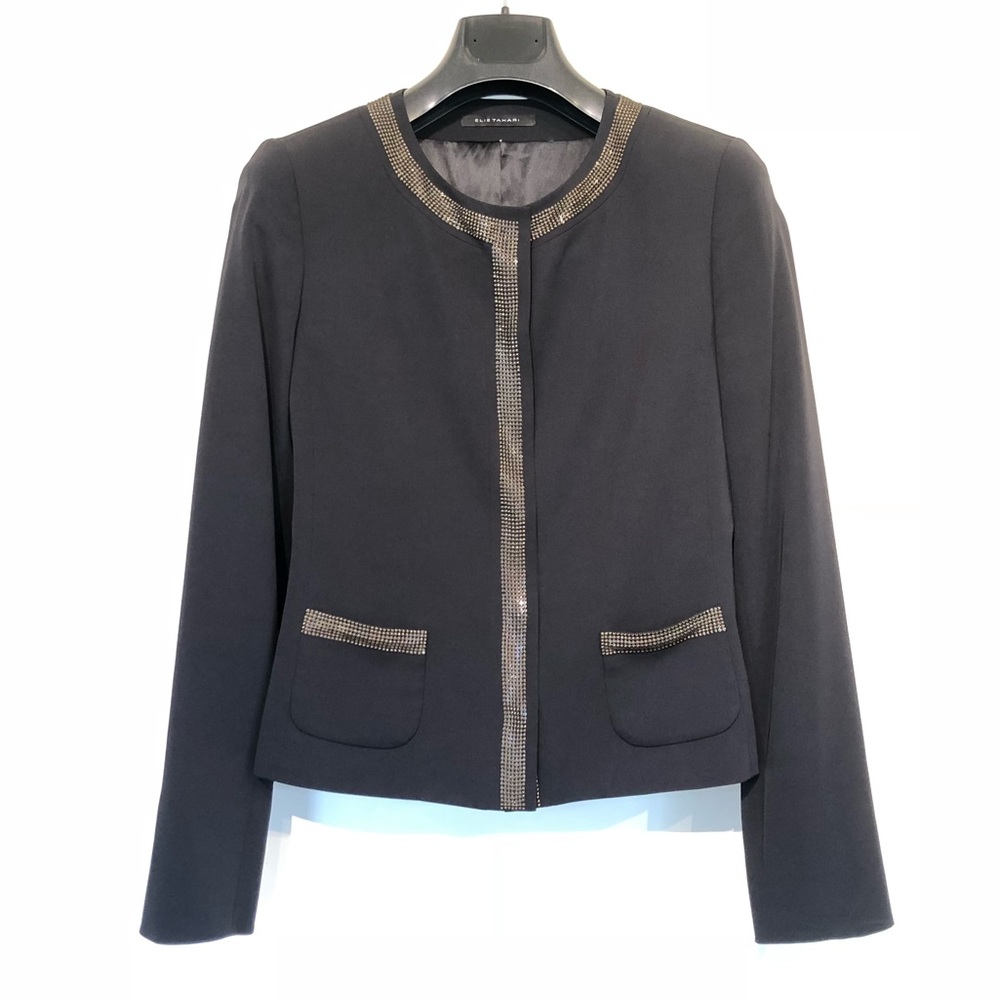 Elie Tahari Silk Suit Jacket with Embellished Trim